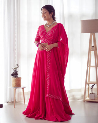 Pink georgette lehenga choli with dupatta online shopping
