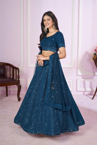 Georgette sequins thread embroidery work blue lehenga amazon