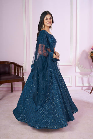 georgette Blue Lehenga