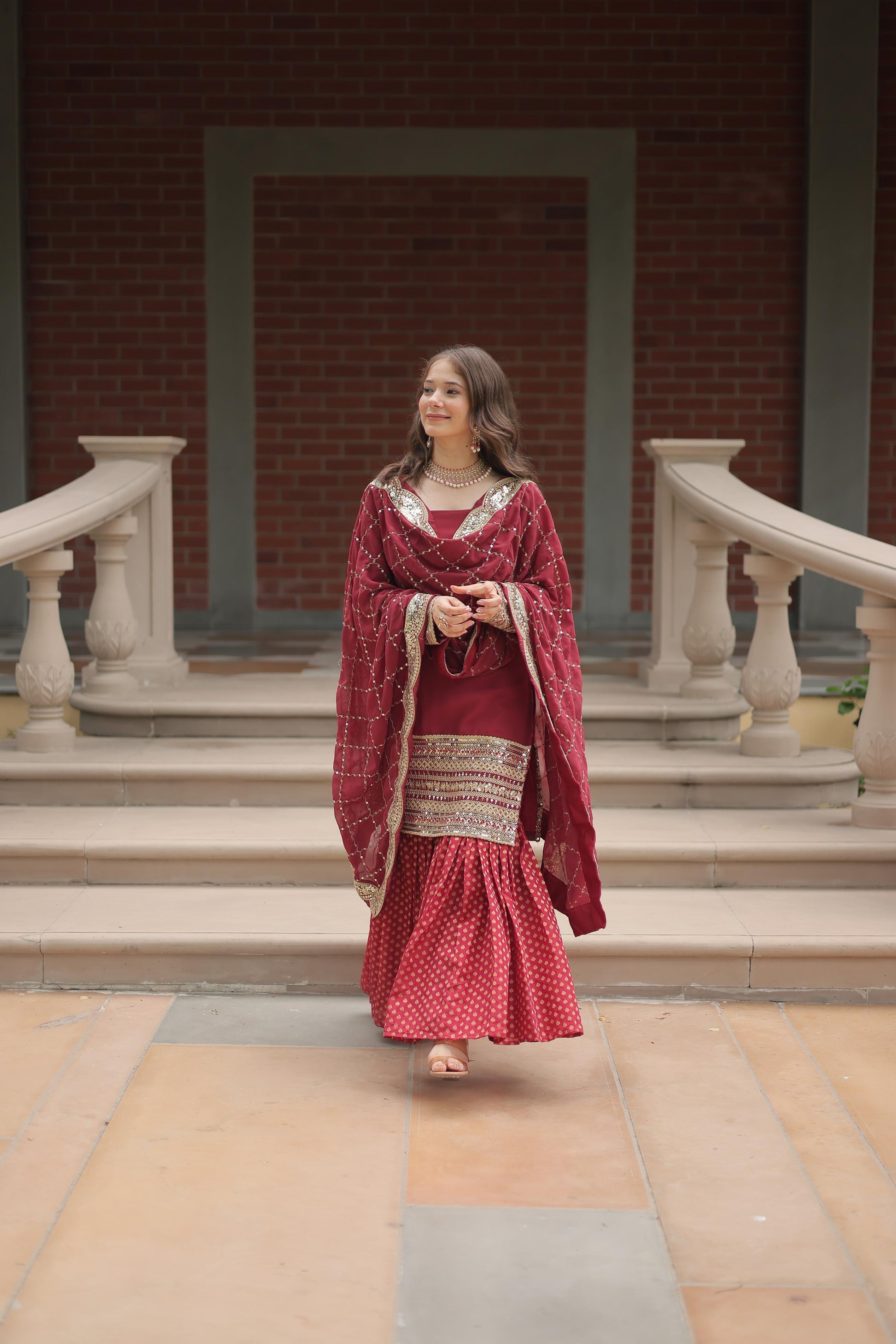 Maroon color georgette sharara suit for women price
