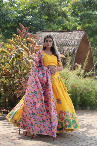 Yellow printed lehenga choli