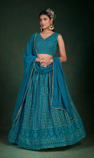 Rama blue Lehenga with jewellery