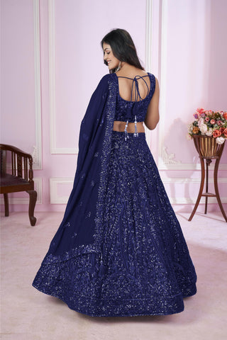 georgette Dark Blue lehenga