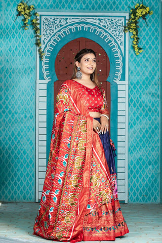 Navy Blue color patola printed lehenga choli price