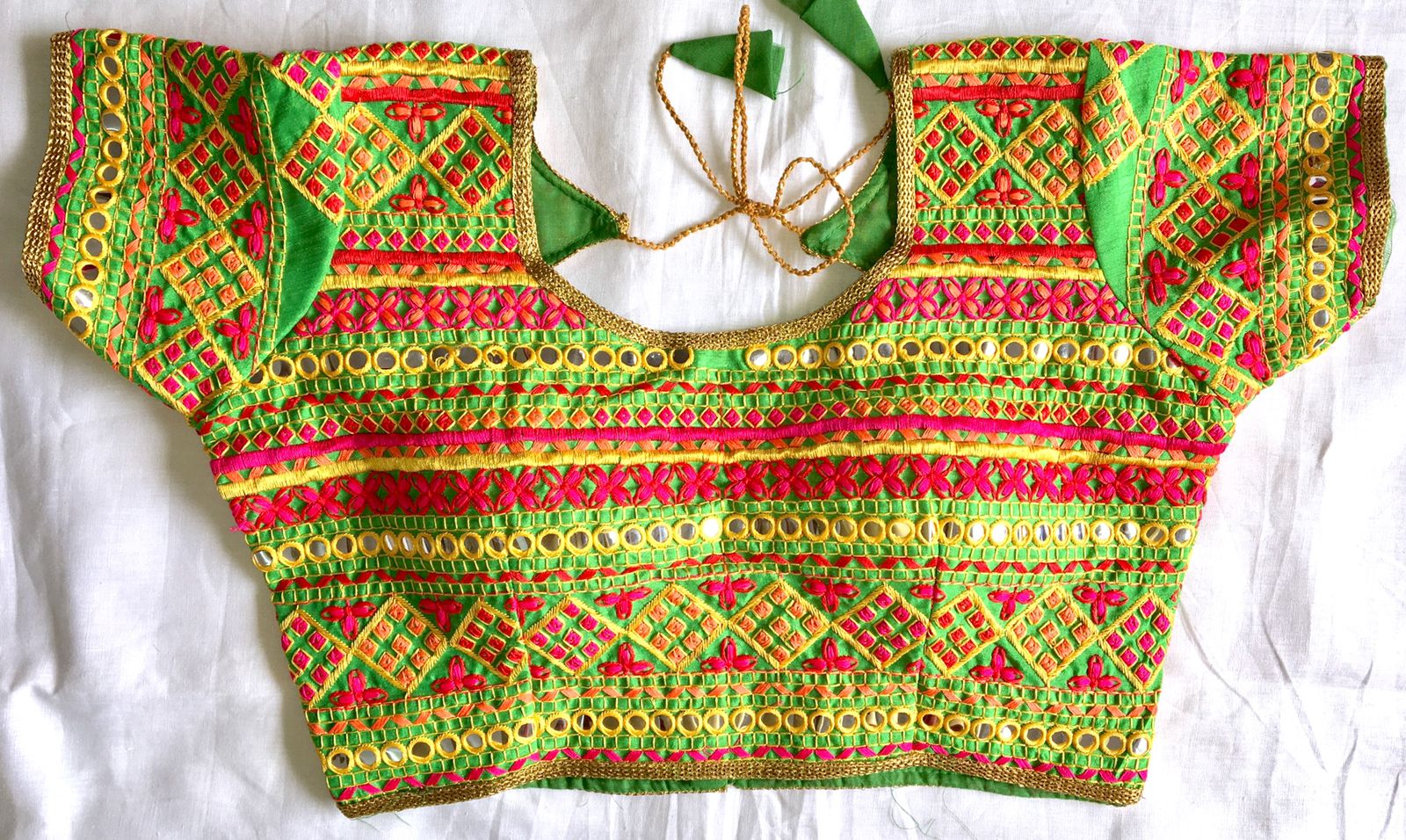 Green color Silk mirror work blouse for wedding
