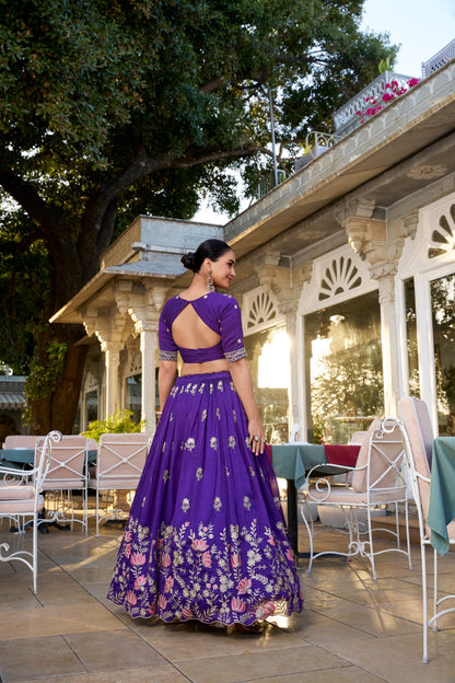 Purple color wedding vichitra silk lehenga choli
