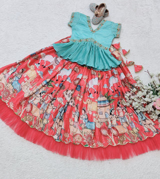 Peach color georgette lehenga choli for small girls online
