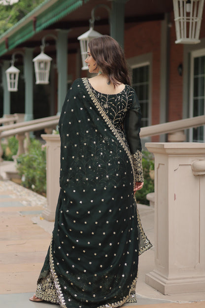 Green color rangoli silk sharara suit for wedding