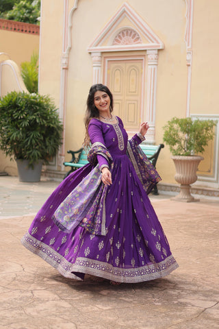 Purple sequence gown with dupatta