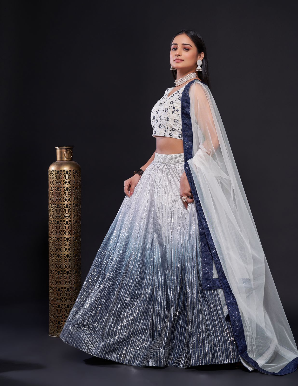 White color georgette lehenga choli for women online
