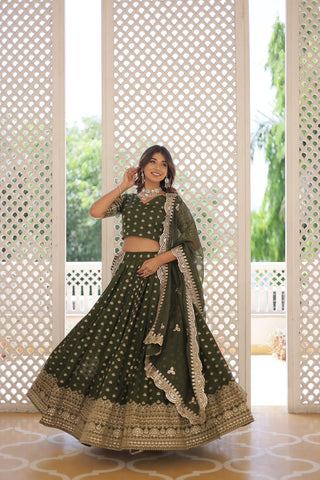 jacquard Green lehenga for Mehendi