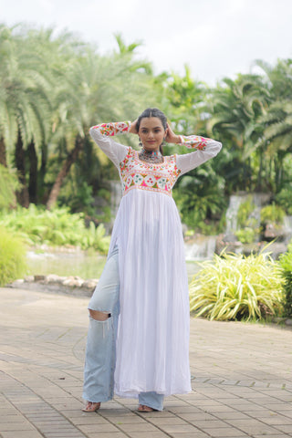 White long anarkali kurti online