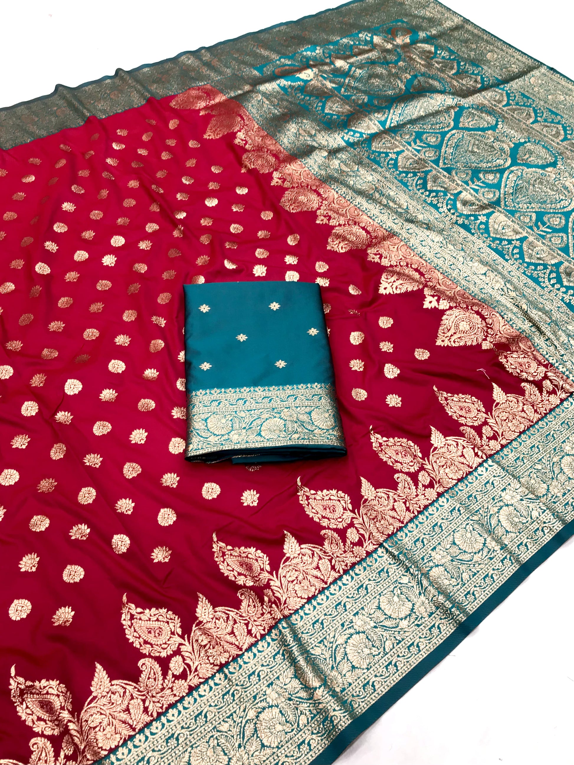 Red color banarasi silk saree for wedding