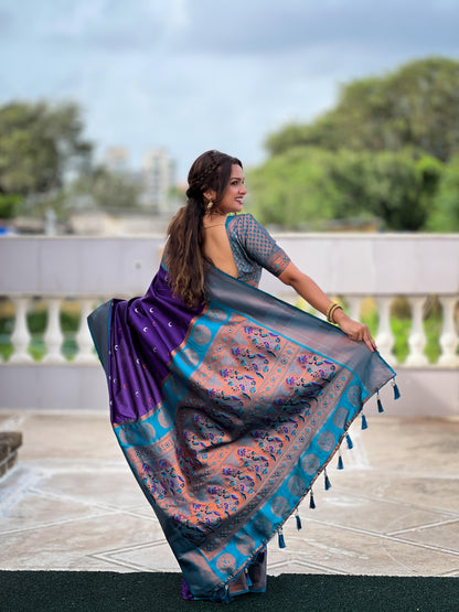Purple color paithani silk saree with blouse design