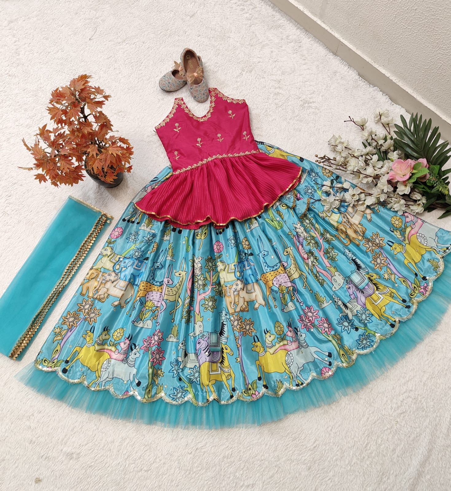 Sky color georgette lehenga with top 