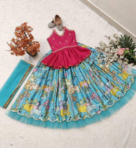 Sky color georgette lehenga with top 