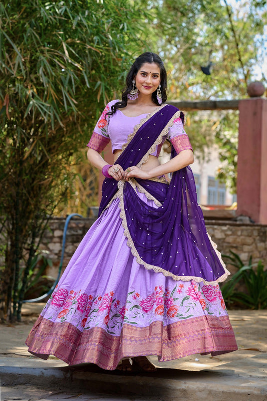 Lavender color cotton silk lehenga choli for women with price
