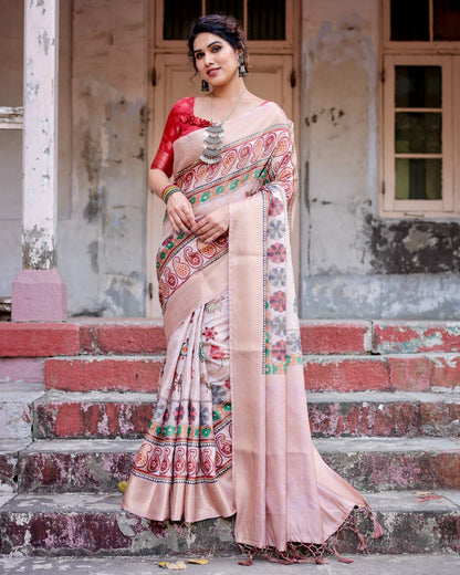 Peach color banarasi silk saree for women