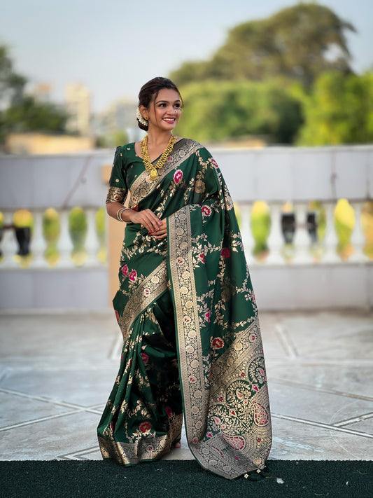 Dark green color banarasi silk saree for women price
