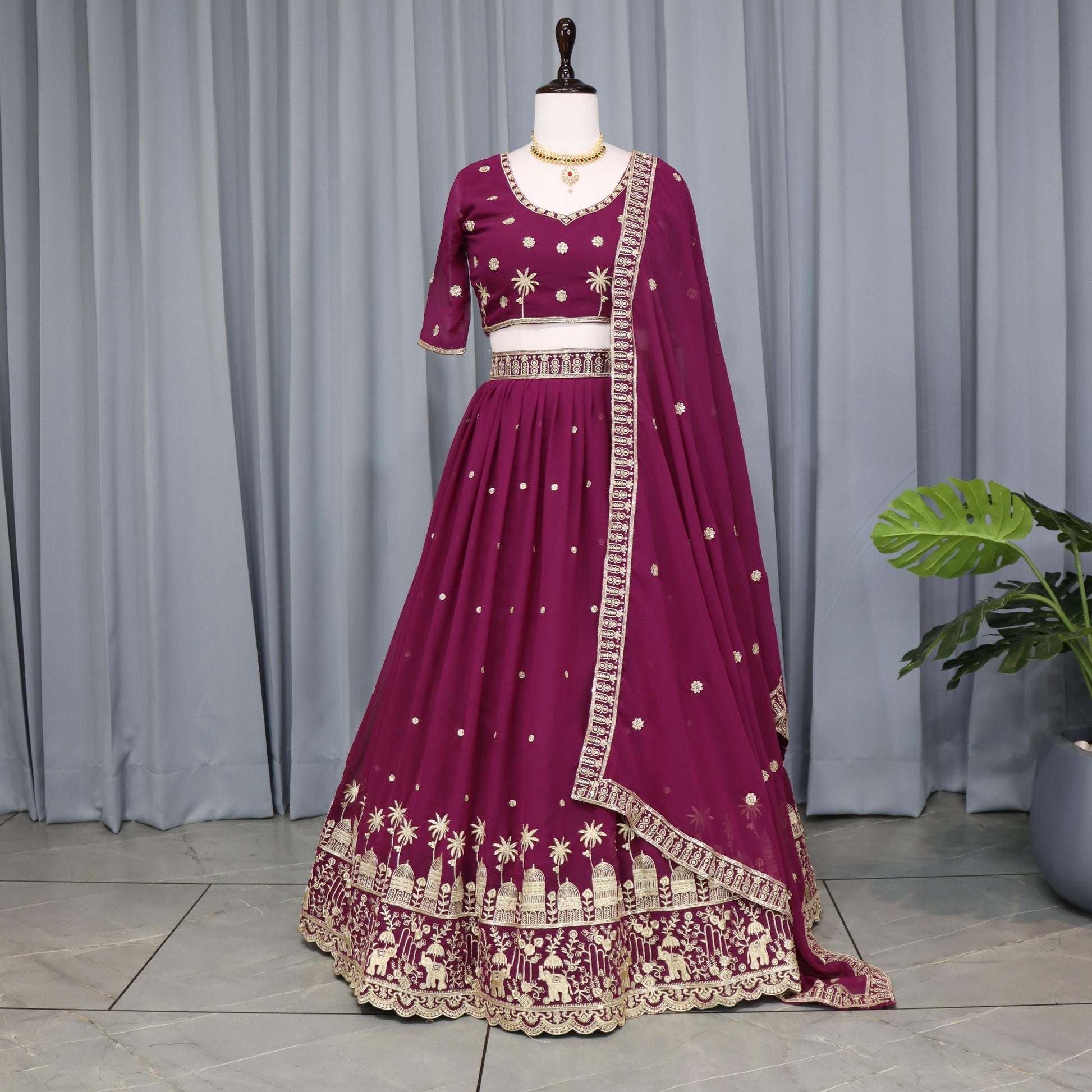 Rani pink color georgette lehenga choli for women