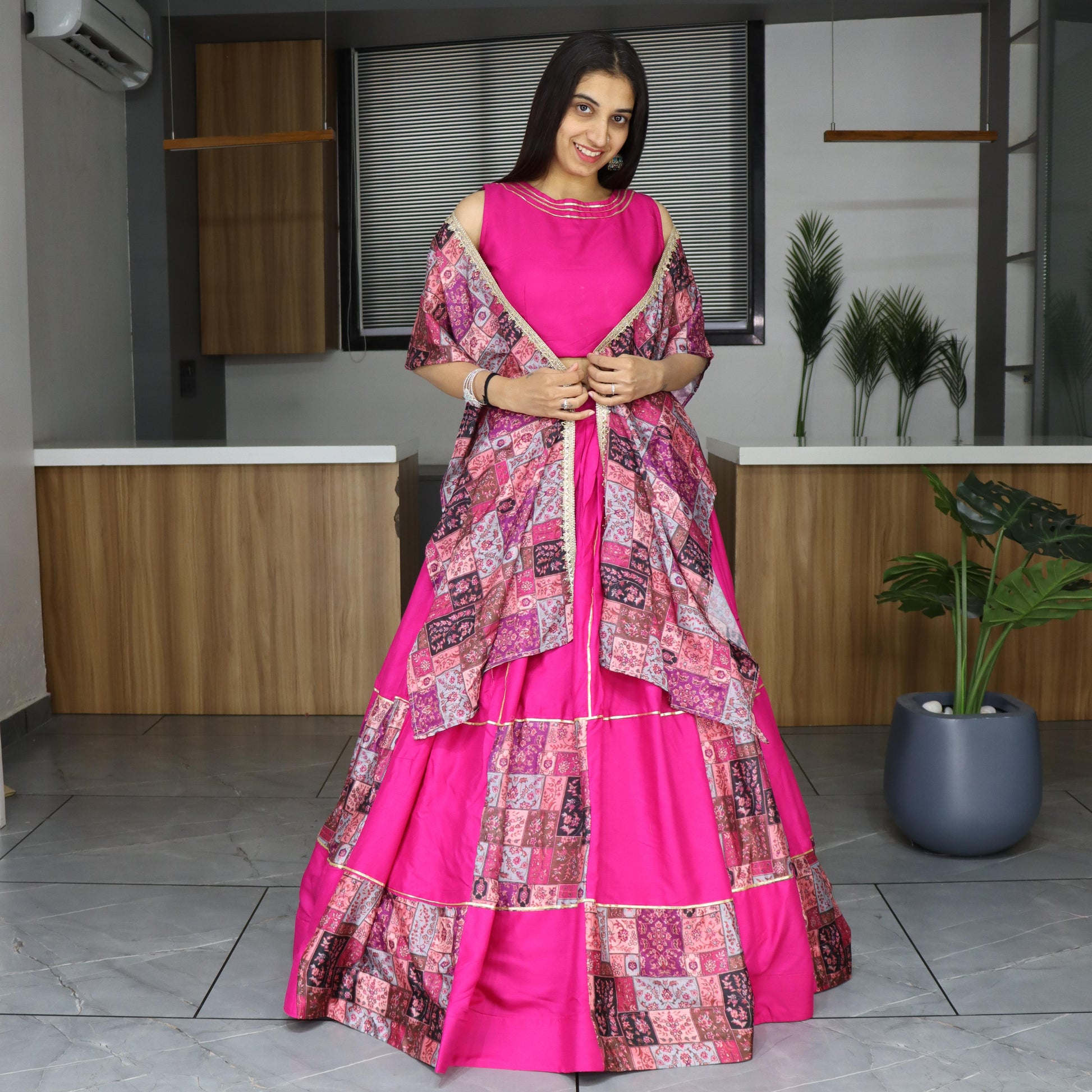 Rani pink color rayon cotton lehenga choli for women online
