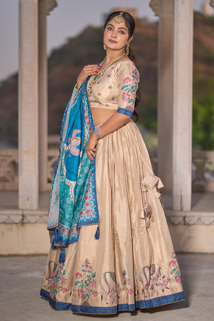 Cream color manipuri silk lehenga choli with dupatta price