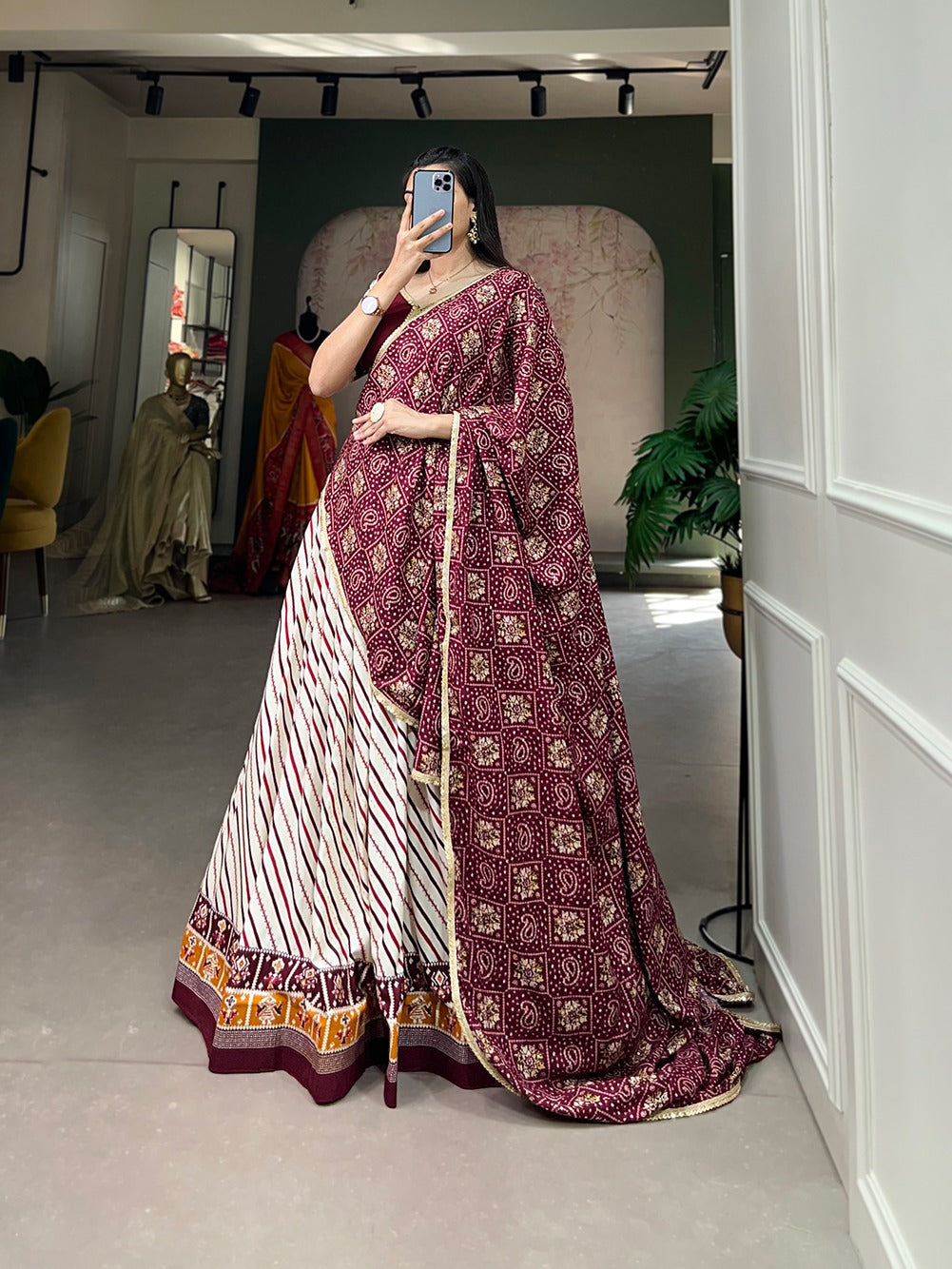 Pure cotton leheriya with patola print lehenga price