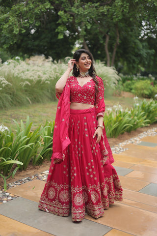 Dark pink color silk lehenga choli for women
