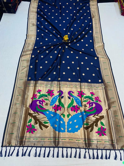 Navy blue color paithani silk saree for women