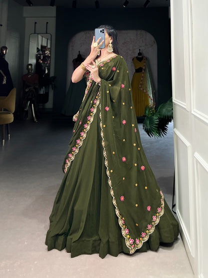 Mehendi color georgette lehenga choli for women