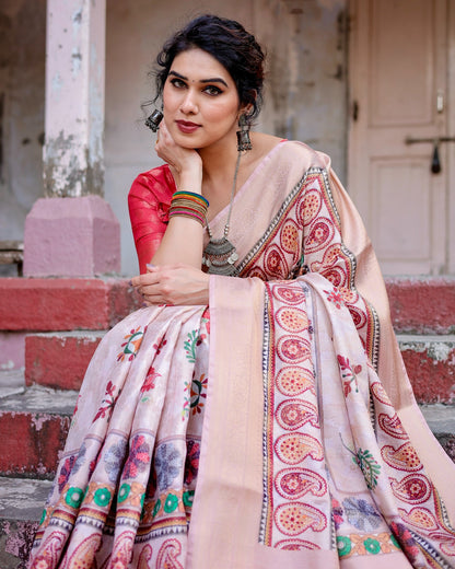 Peach color banarasi silk saree with blouse online