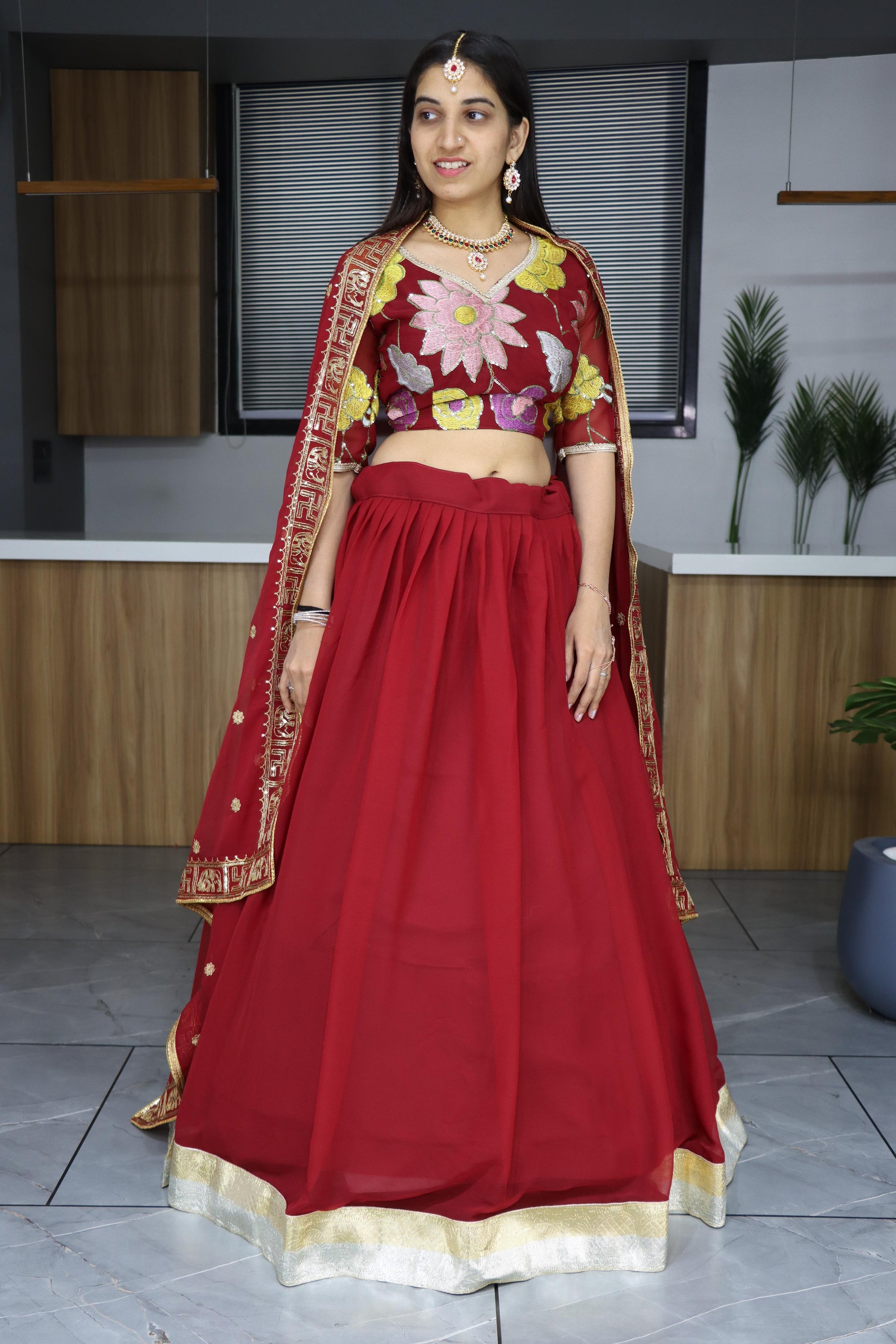 Maroon georgette lehenga choli for women online shopping

