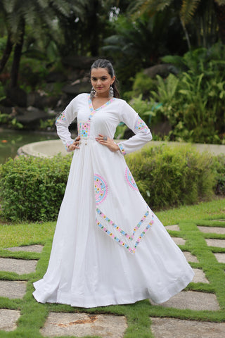 Women white rayon navratri gown
