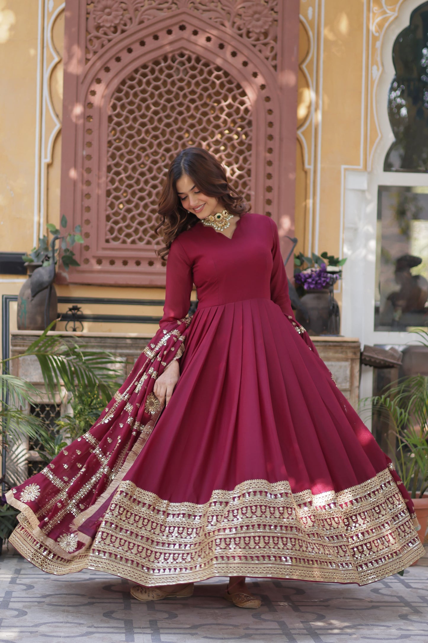 Maroon color georgette long gown online
