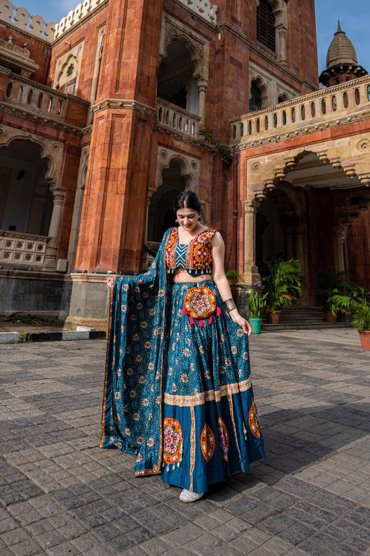 Teal color rayon navratri lehenga choli