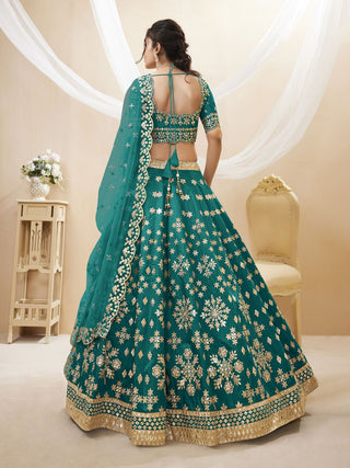 Art silk green lehenga for wedding