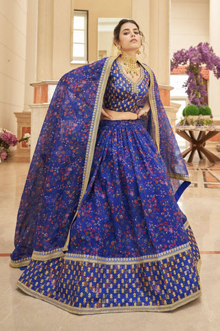 organza blue lehenga engagement