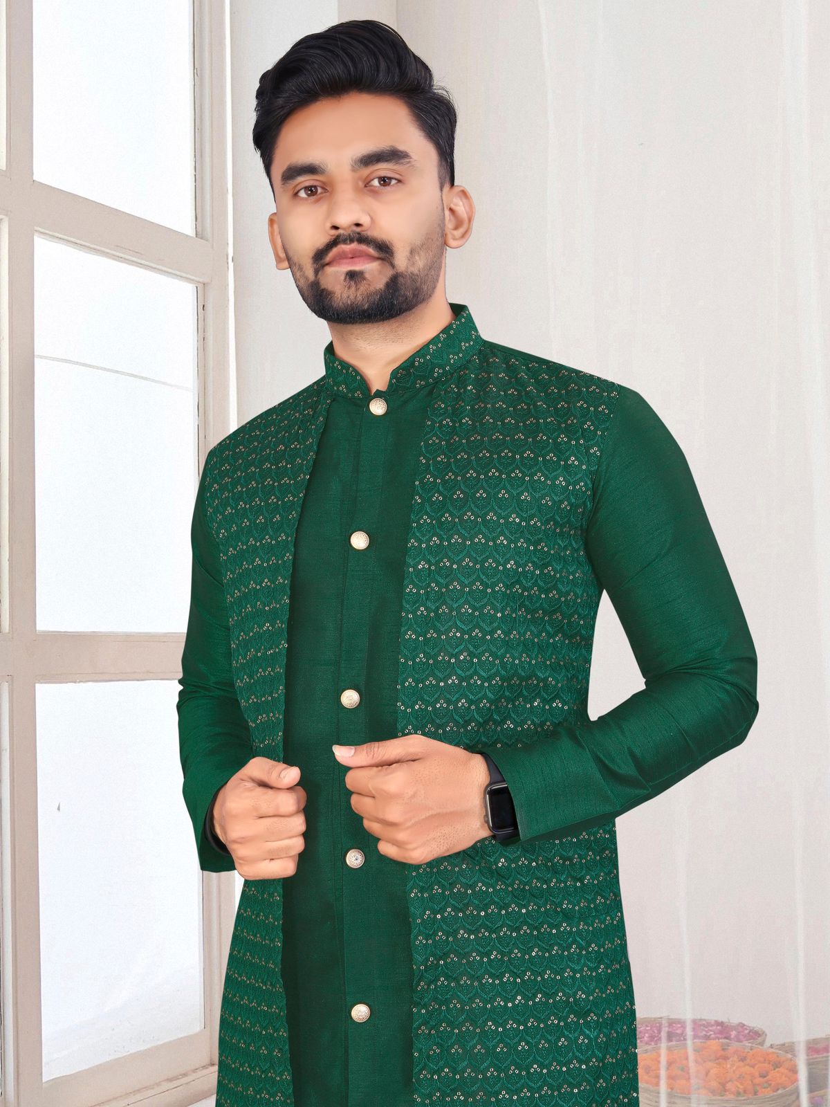 Traditional Indian Wedding Wear Men's Indo Western Kurta Pajama