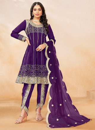 Purple color silk salwar suit with dupatta
