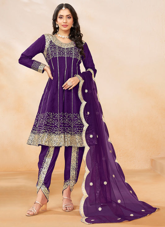 Purple color silk salwar suit with dupatta
