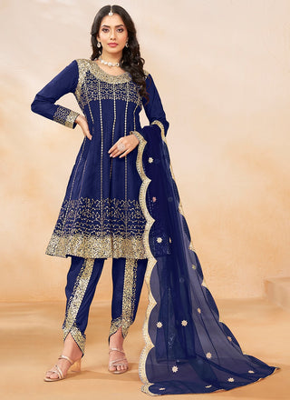 Navy blue color silk salwar suit
