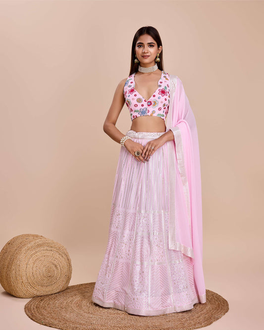 Pink color georgette lehenga choli for women