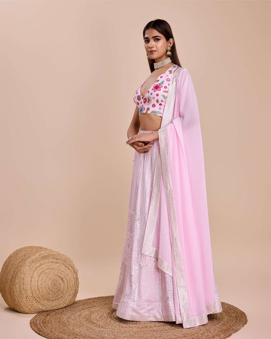 Pink color georgette lehenga choli for party