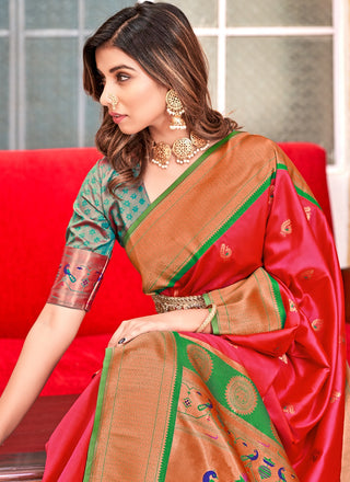 Pure pink paithani silk saree for women
