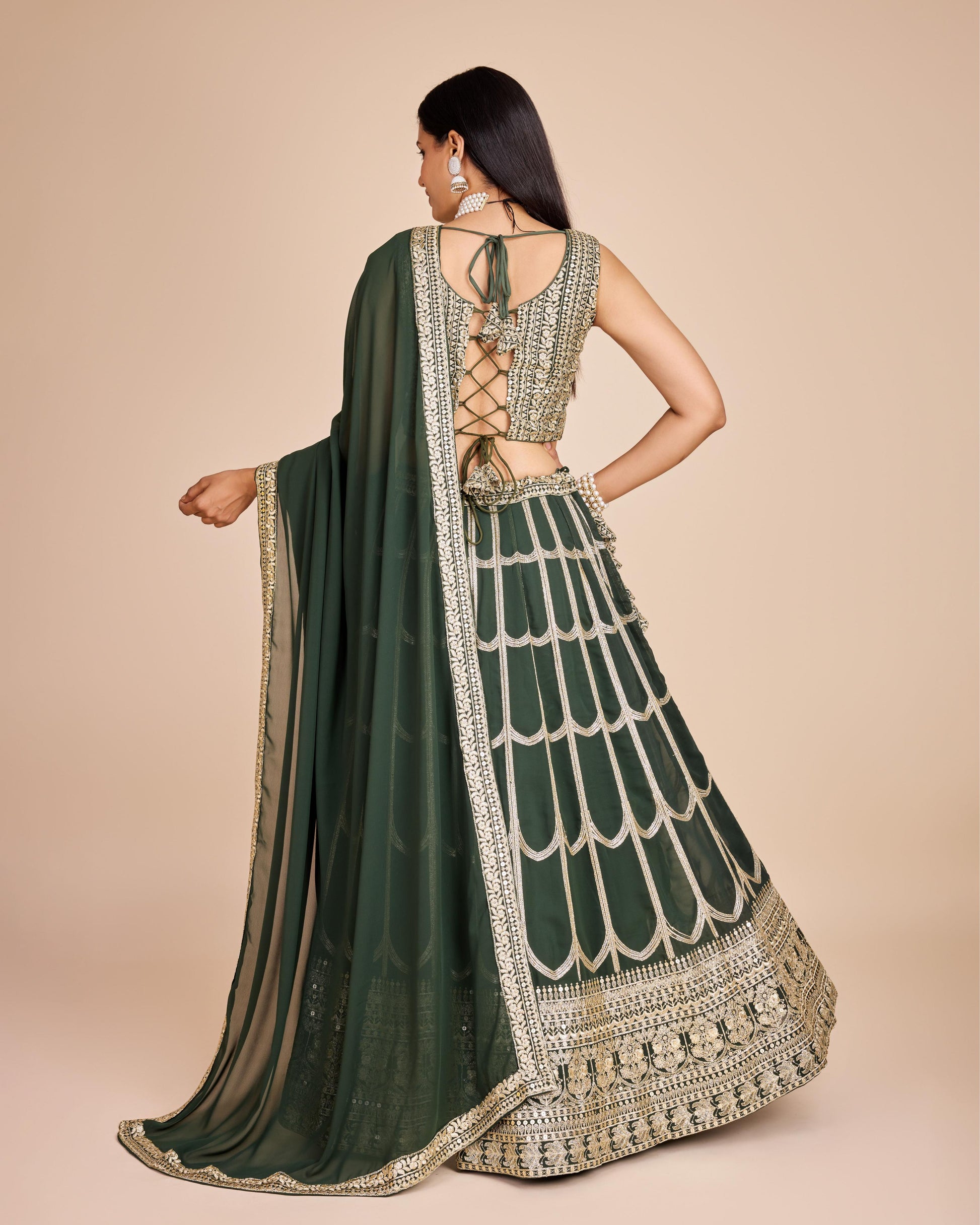 Green color georgette lehenga choli with dupatta online shopping