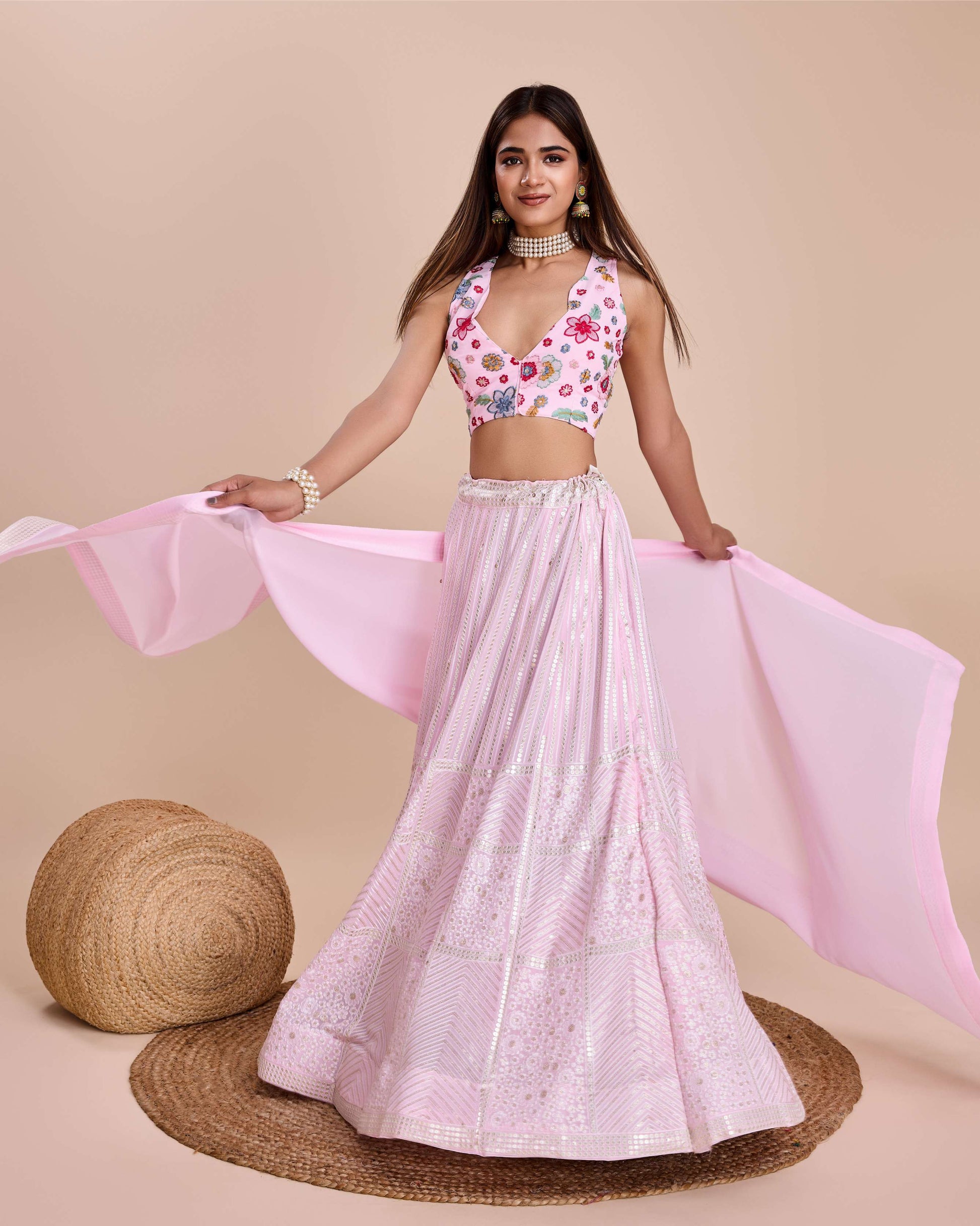 Pink color georgette lehenga choli with dupatta price