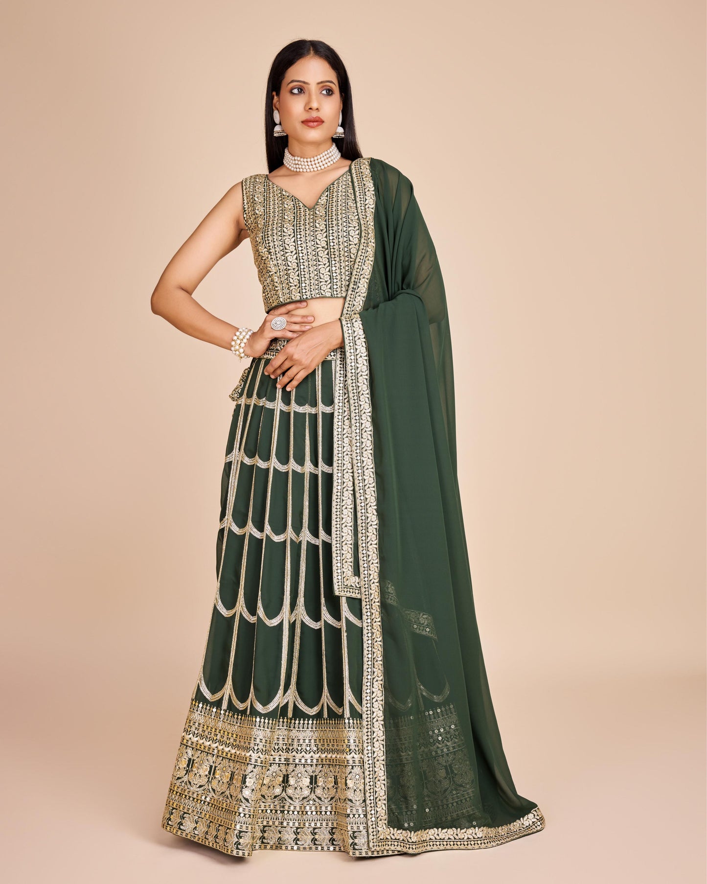 Green color georgette lehenga choli for women