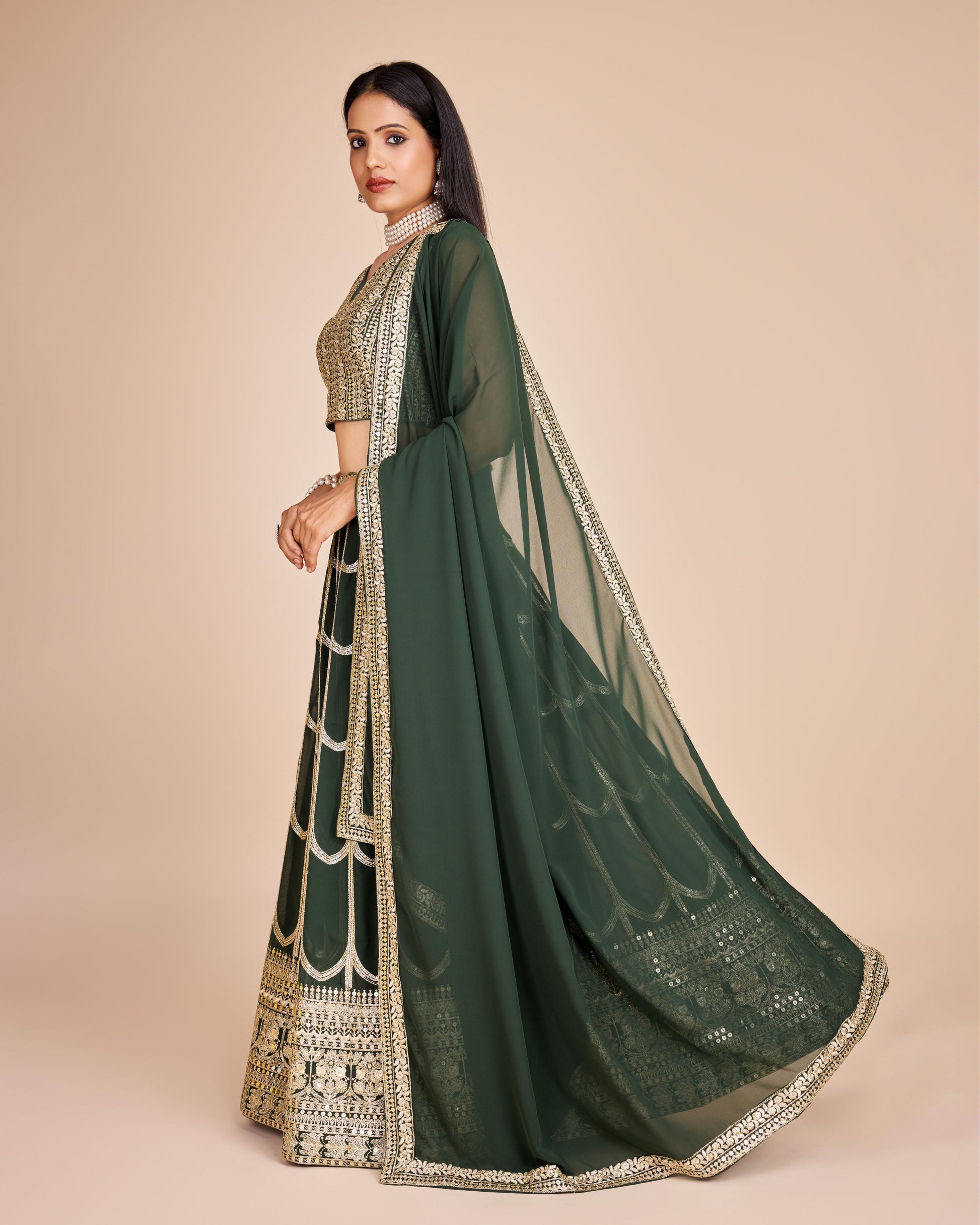 Green color georgette lehenga choli with dupatta online