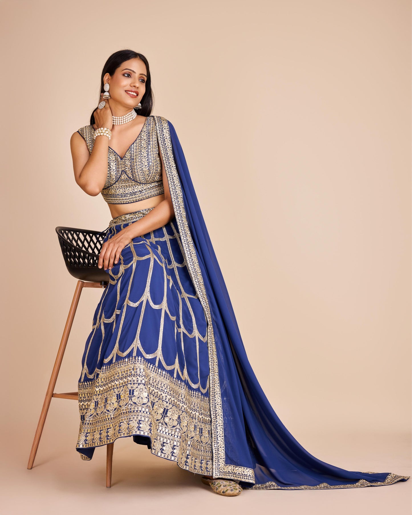 Blue color georgette lehenga choli with dupatta images