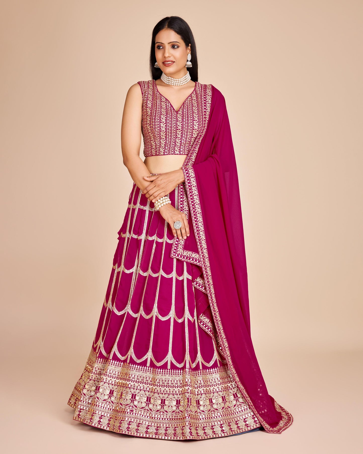 Rani pink color georgette lehenga choli for women